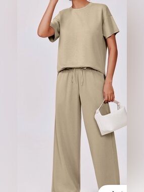 NWT PINSPARK Beige Short Sleeve Top and Pants Set